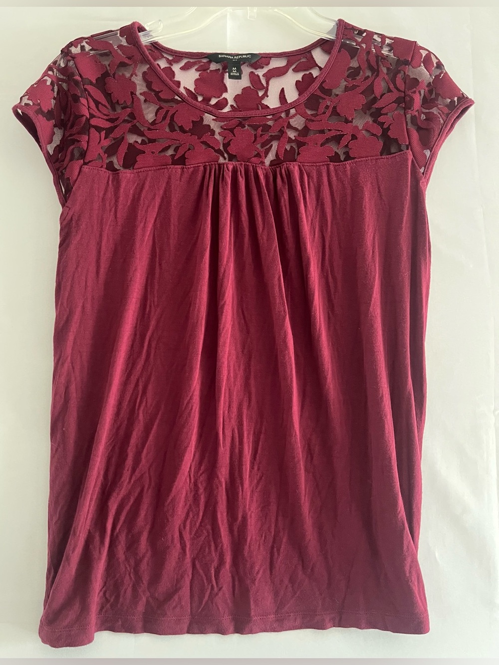 Banana Republic Burgundy Floral Lace Burnout Yoke Cap Sleeve Top M